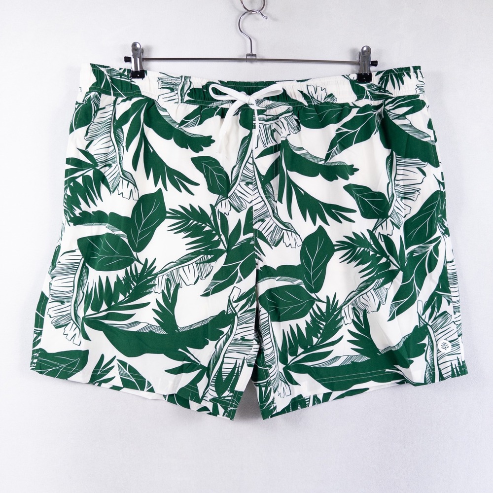Coolibar Kahuna Swimming Shorts Mens XXL Green White Leaf Print Lined UPF 50+